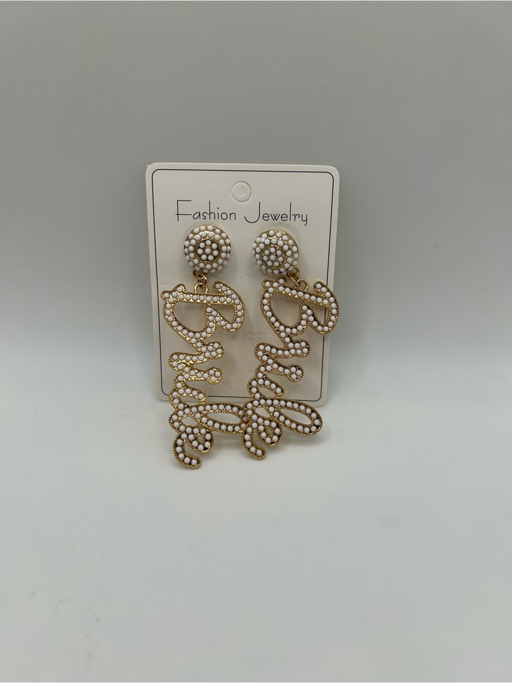 🆕 Gold and White 'Bride’ Script Drop Earrings - Fashion Jewelry